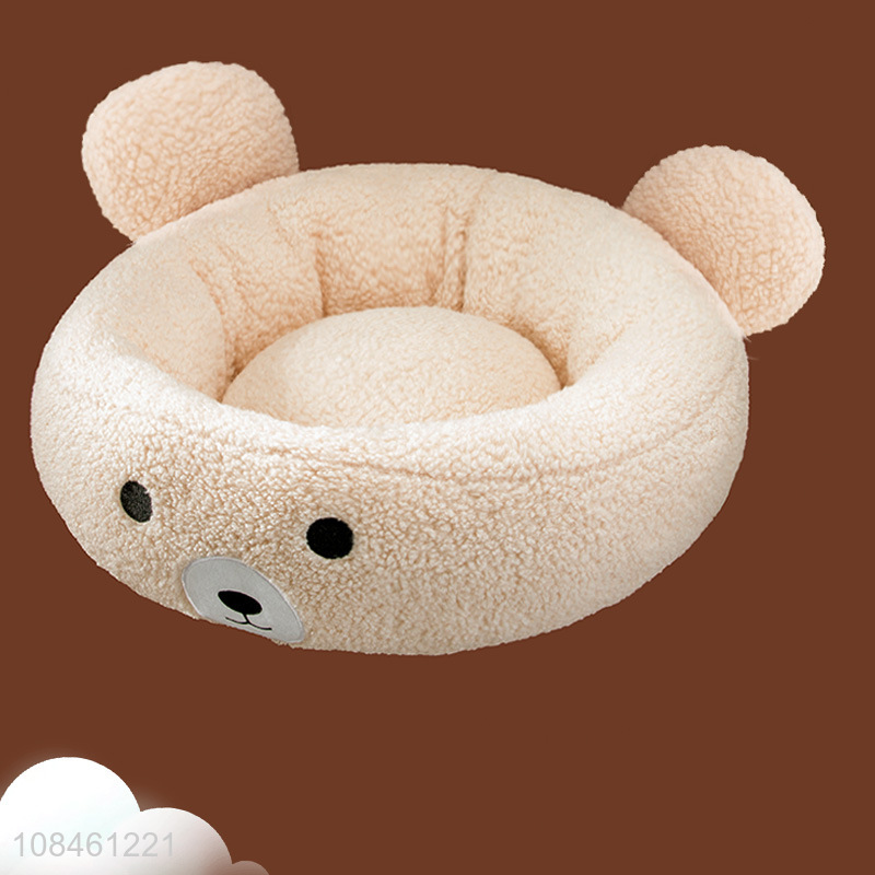 Good quality cartoon bear design imitation lamb wool cat bed pet nest