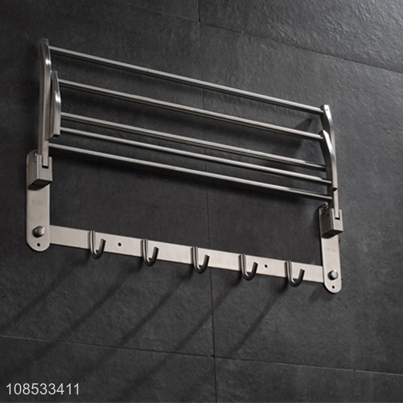 High quality wall mounted stainless steel folding bathroom shelf towel rack