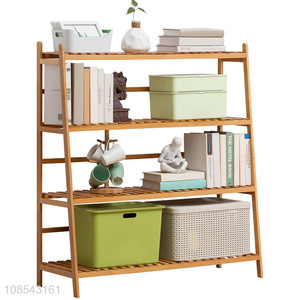 New product 4-tier multi-function bamboo storage shelves bookshelf