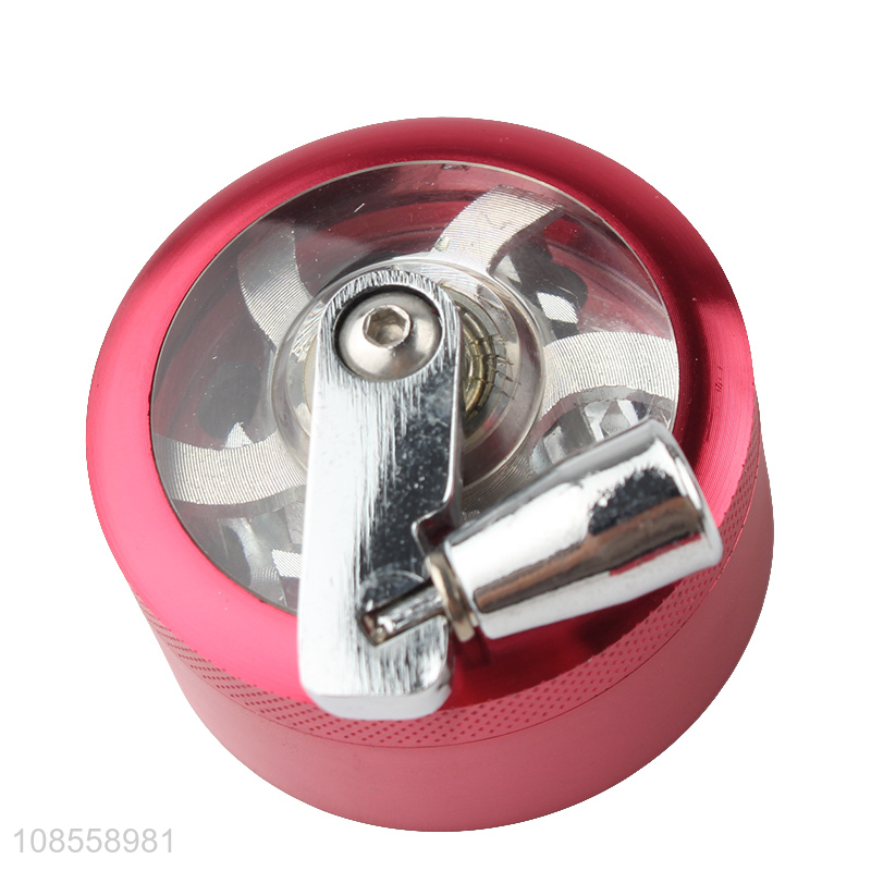 Wholesale 50mm 4 layered aluminum alloy spice tobacco grinders with hand crank