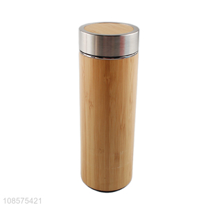 Wholesale 450ml bamboo shell stainless steel vacuum flask water bottle