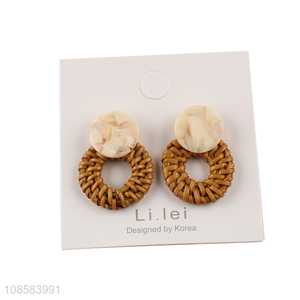 Top selling handmade rattan fringe <em>earrings</em> ear studs wholesale