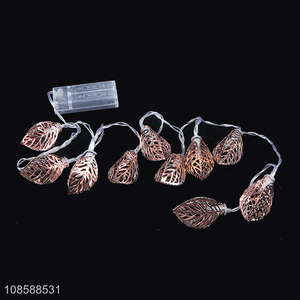 Wholesale home decor AA battery operated rose gold 3D metal leaf led string light