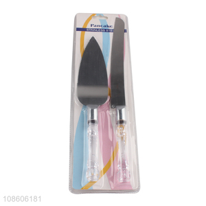 Wholesale stainless steel crystal handle cake knife and server set
