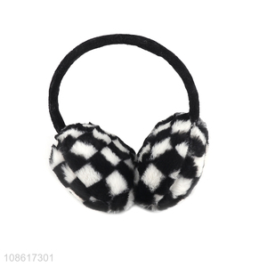 High quality black and white checkered <em>earmuff</em> winter plush <em>earmuff</em>