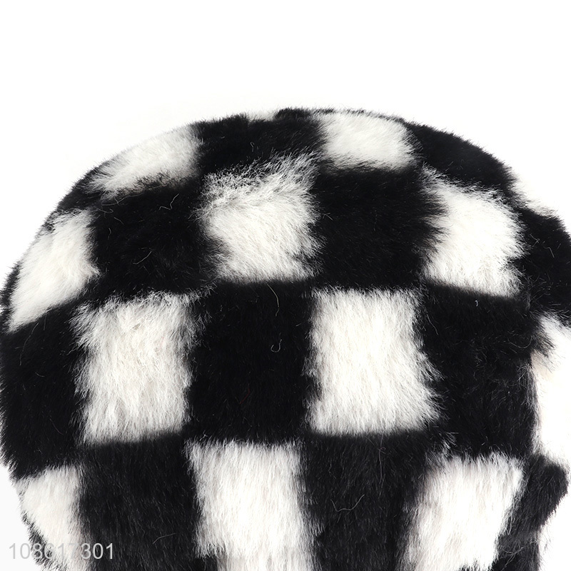 High quality black and white checkered earmuff winter plush earmuff