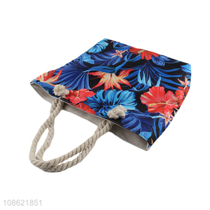 High quality floral print canvas tote shoulder bag summer beach bag