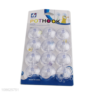 Good quality 12pcs clear strong hold suction cup hook for hanging