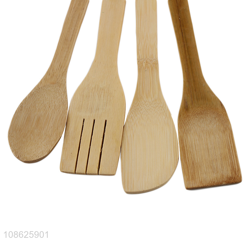 Hot selling 4pcs heat resistant natural bamboo cooking utensils