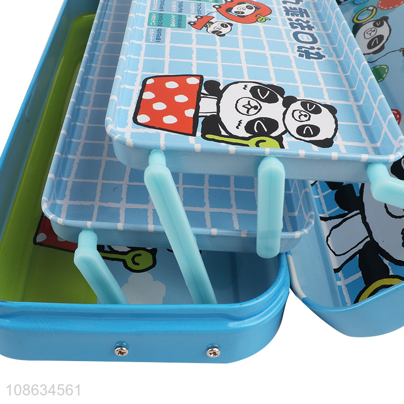 Good quality cartoon panda printed tinplate pencil case for kids