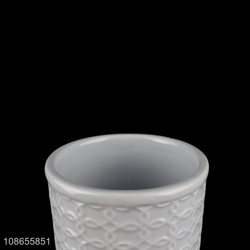 Wholesale embossed ceramic storage jar succulent planter pot pen holder