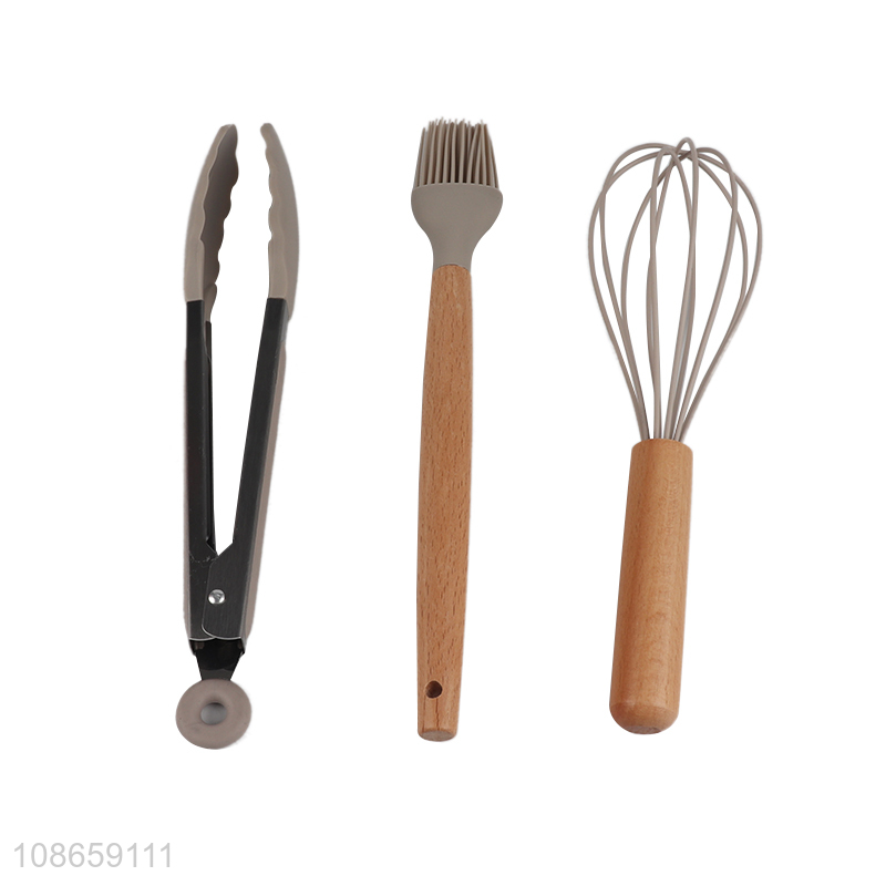 Top selling 12pcs silicone kitchen utensils set with wooden handle
