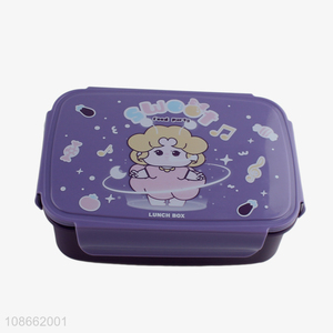 New product rectangular cartoon plastic lunch box with cutlery for kids
