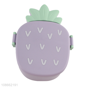 New arrival cute pineapple shaped plastic lunch box with cutlery for kids