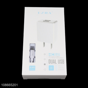 Wholesale 5V/2.4A dual usb port phone charger with micro ubs cable