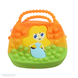 Hot sale princess silicone coin purse push bubble pop handbag
