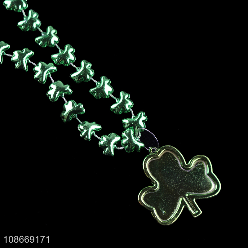 Factory Price Shamrock Beads Necklaces St. Patrick's Day Clover Bead Necklace