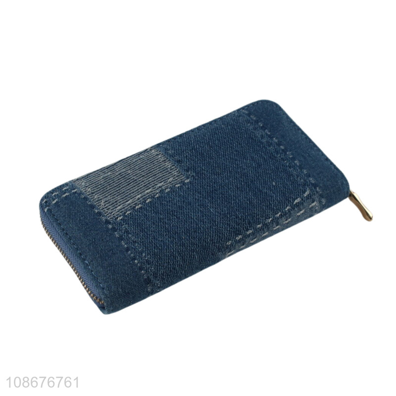 New products zippered denim wallet cloth clutch purse for women