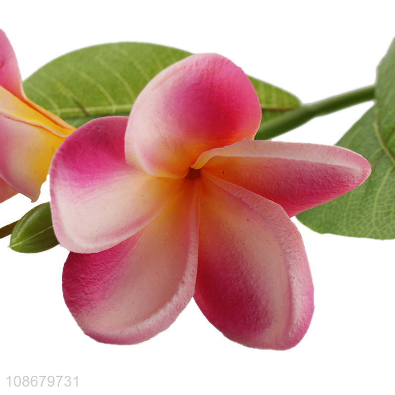 Factory supply 3 heads lifelike artificial plumeria flower for decoration