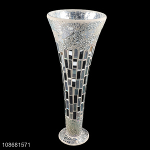 Top selling indoor decoration mosaic <em>glass</em> vase for tabletop
