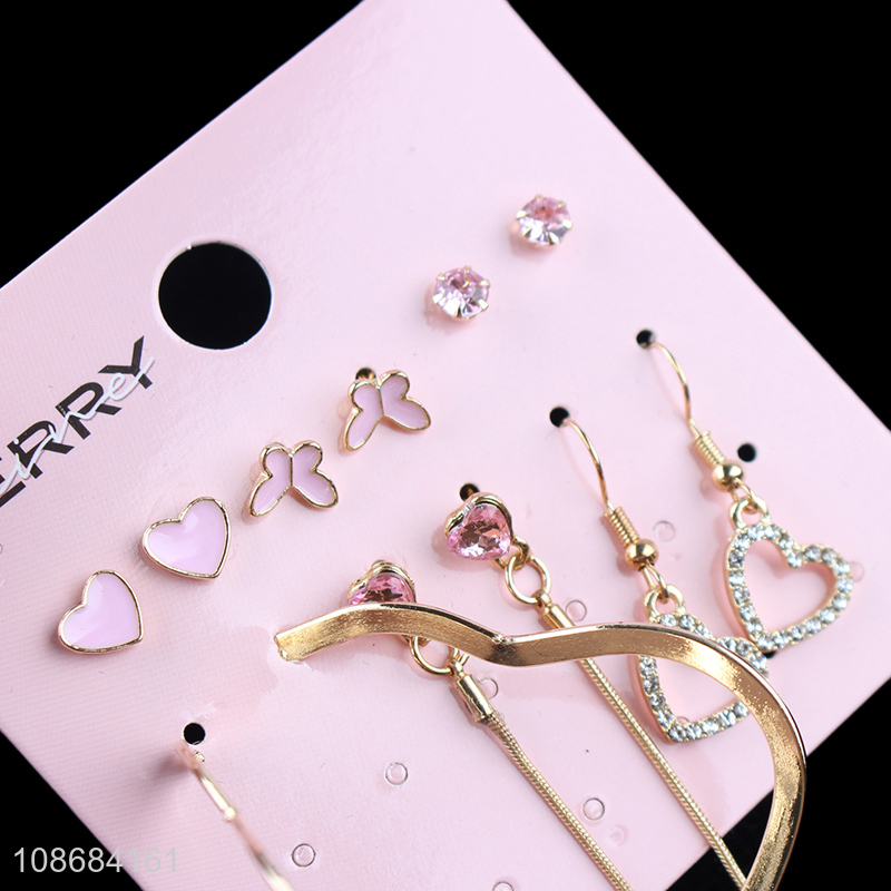Wholesale gold plated enamel stud earrings heart hoop earrings set
