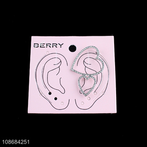 New product no piercing heart shaped cuff <em>earrings</em> with rhinestones