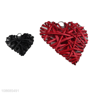 Hot selling woven rattan crafts wicker heart wreaths Christmas ornaments