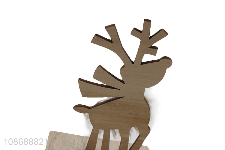 Wholesale rustic wooden Christmas reindeer statue for Xmas tabletop decor