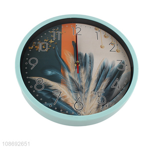 Hot selling round feather printed wall clock for dining room