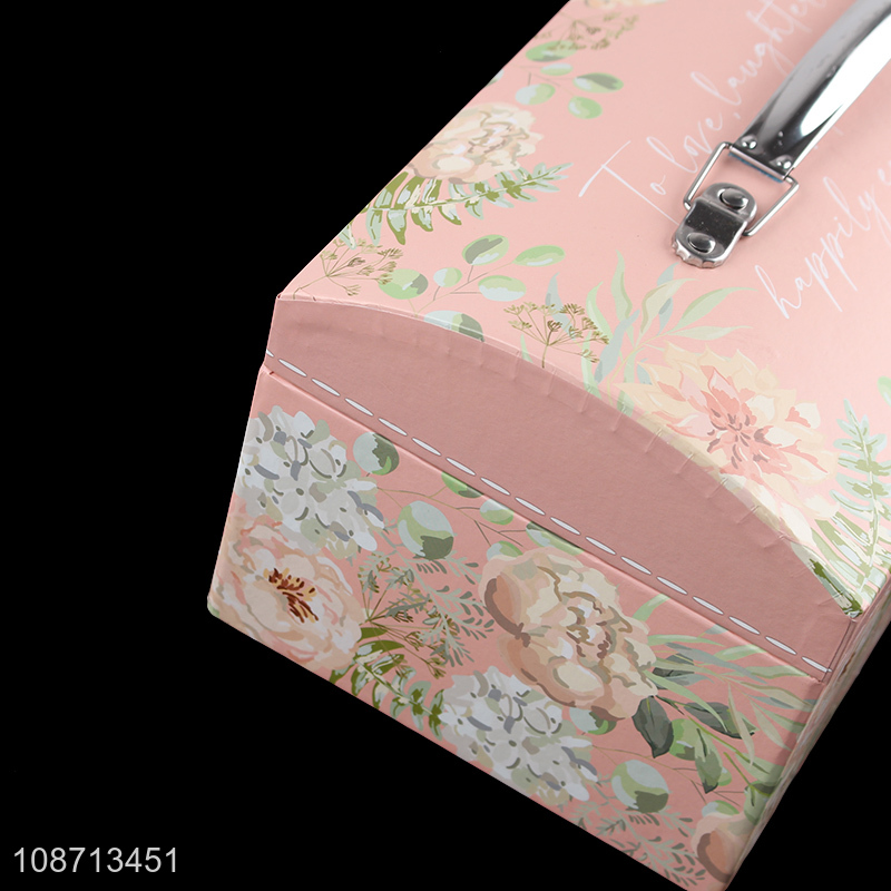 New products paperboard storage box flower box suitcases with metal handle