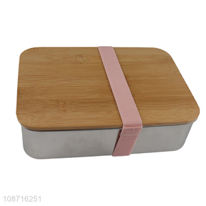 Wholesale 304 stainless steel <em>meal</em> pre lunch box with bamboo lid for adults