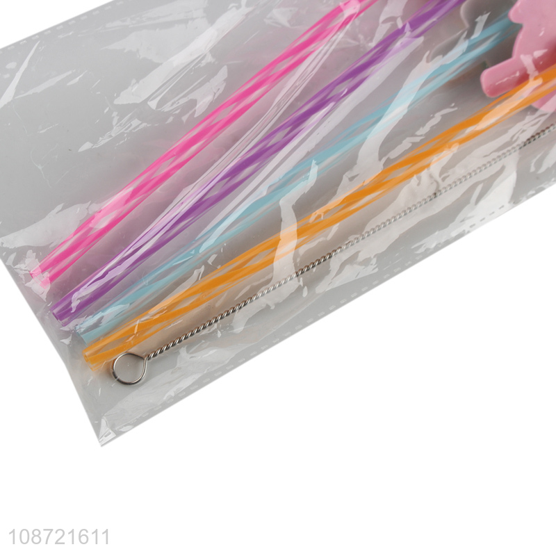 Wholesale plastic drinking straws reusable cartoon straws with straw brush
