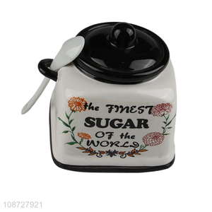 Best price ceramic kitchen candy sugar jar with lid and spoon