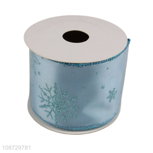 Wholesale wired edge fabric ribbon Christmas snowflake glitter ribbon