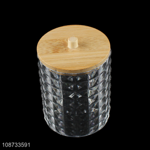 Popular products clear round cotton swab <em>box</em> <em>storage</em> <em>box</em> with bamboo lid
