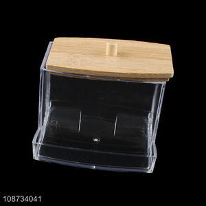 Online wholesale household clear cotton swab <em>storage</em> <em>box</em> with bamboo lid