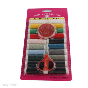 Low price sewing kit with needles, threads and yarn thread scissors