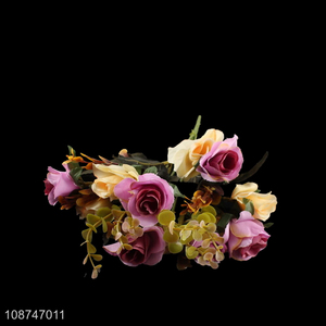 Wholesale 6 branch 12 head <em>artificial</em> <em>flower</em> bi-color rose for wedding decor
