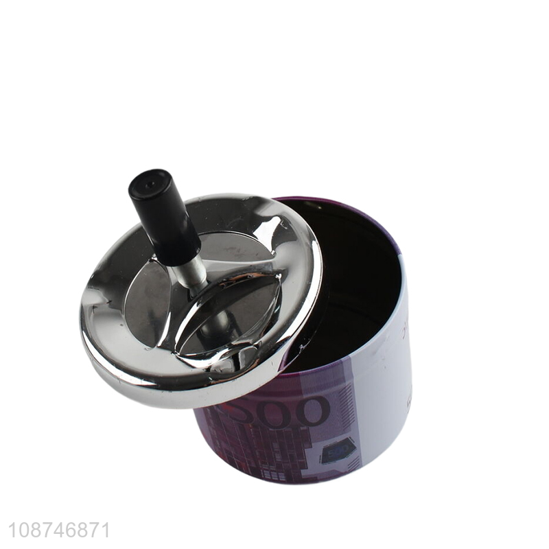 Customized round metal push down ashtray with spinning tray for tabletop