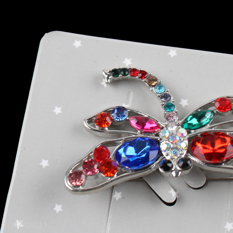 Wholesale colorful rhinestone dragonfly brooch pin jewelry for banquet