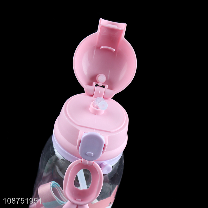 Wholesale 550ml cartoon kids water bottle with shoulder strap & straw