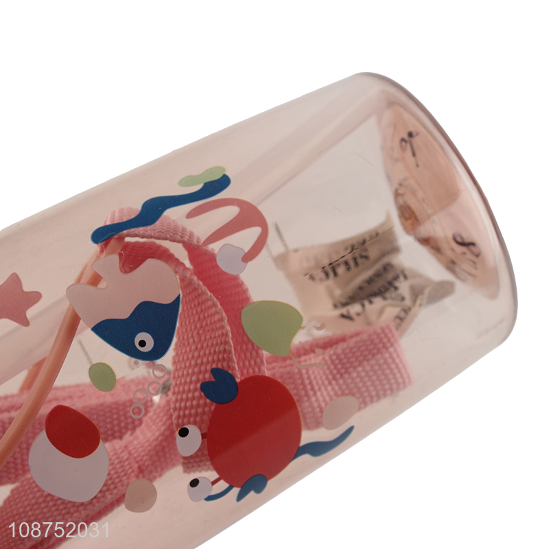 New product 650ml kids water bottle with shoulder strap and straw