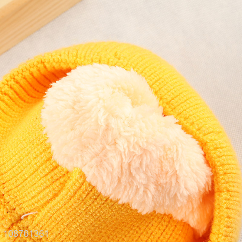 Hot selling winter pompom beanie fleece lined knitted beanie cap