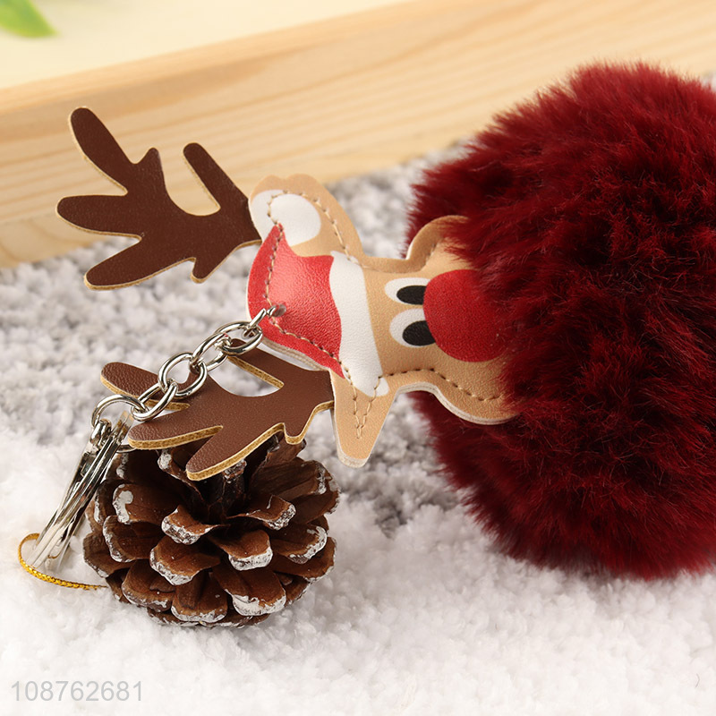 Hot selling soft fluffy Christmas pompom key chain Christmas gift