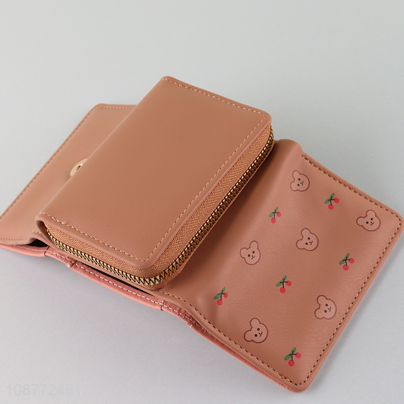 Custom logo 2-in-1 women wallet with trifold wallet