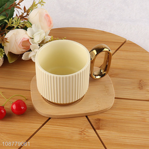 New product ribbed ceramic coffee mug with handle