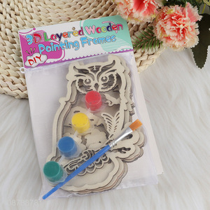 Low Price 3D Cutting <em>Wooden</em> Owl Craft Painting Kit For Kids