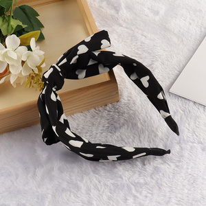 Wholesale wide heart printed fabric headband with bowknot