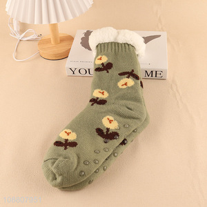 Hot selling women's jacquard fleece lining slipper <em>socks</em>
