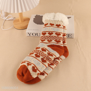 Wholesale women's jacquard fleece lining slipper <em>socks</em>